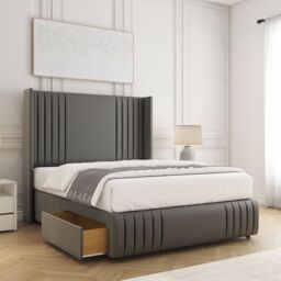 "BSSPOKE Peyton Divan Bed Velvet 54"" Headboard & 2Drawers Footend No Mattress in Grey - Size: Double" - thumbnail 1