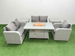 Fimous High Back Poly Rattan Garden Furniture Set w/ Reclining Chair Loveseat Sofa Firepit Dining Table Indoor Outdoor Patio Set 2 Side Table Light - thumbnail 2