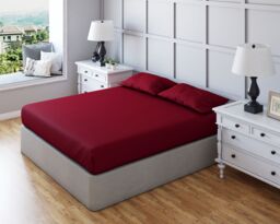 Snug City Fitted Sheet Polycotton Plain Dyed Extra Deep 25cm Bed Linen in Burgundy - Size: Cot - thumbnail 1