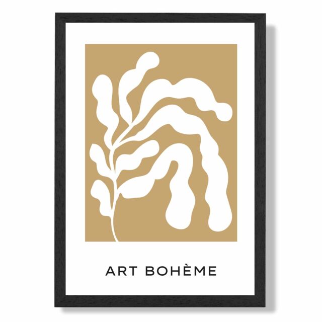ARTZE Mustard Yellow & White Matisse Style Floral Cutout Framed Print SIZE: A4 with Black Frame - image 1