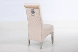 Modernique A Pair (x2) Velvet Tufted High Back Dining Chairs with Chrome Legs in Beige - thumbnail 3