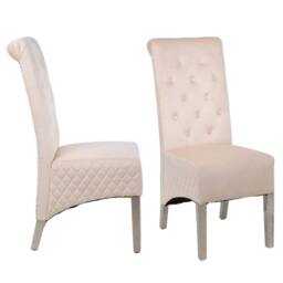 Modernique A Pair (x2) Velvet Tufted High Back Dining Chairs with Chrome Legs in Beige - thumbnail 1