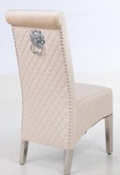 Modernique A Pair (x2) Velvet Tufted High Back Dining Chairs with Chrome Legs in Beige - thumbnail 4