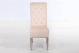 Modernique A Pair (x2) Velvet Tufted High Back Dining Chairs with Chrome Legs in Beige - thumbnail 6