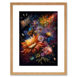 "Artery8 Wall Art Print Wildflower Bouquet Pink Blue Orange Floral Artwork Framed 9X7 Inch in Beige - Size: W7"" x H9""" - thumbnail 1