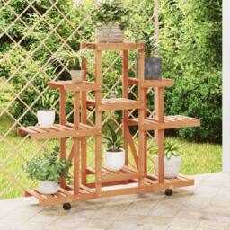 Berkfield Home Elegant Flower Stand with Wheels 110x25x101 cm Solid Wood Fir in Brown - Size: 110 x 25 x 101 cm - thumbnail 2