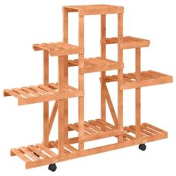Berkfield Home Elegant Flower Stand with Wheels 110x25x101 cm Solid Wood Fir in Brown - Size: 110 x 25 x 101 cm - thumbnail 4