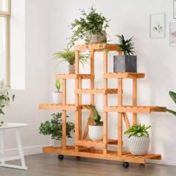 Berkfield Home Elegant Flower Stand with Wheels 110x25x101 cm Solid Wood Fir in Brown - Size: 110 x 25 x 101 cm - thumbnail 1