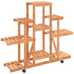 Berkfield Home Elegant Flower Stand with Wheels 110x25x101 cm Solid Wood Fir in Brown - Size: 110 x 25 x 101 cm - thumbnail 3