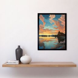 "Artery8 Wall Art Print Atmospheric Cloud Reflections Early Morning Dawn at Mono Lake Modern Watercolour Painting Art Framed - Size: W12"" x H16""" - thumbnail 2