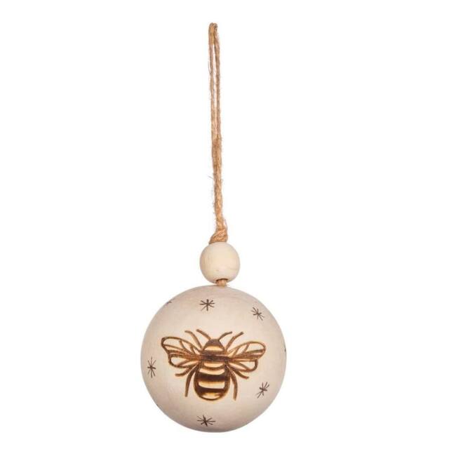 Sass & Belle Wooden Christmas Bauble Large Busy Bee in Light Brown