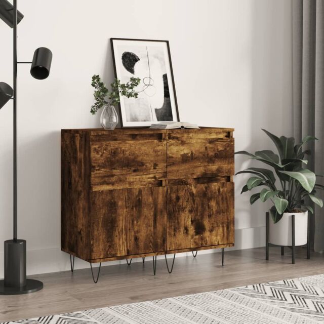 Berkfield Home Sideboards 2 pcs Smoked Oak 40x35x70 cm Engineered Wood in Brown - Size: 40 x 35 x 70 cm - image 1