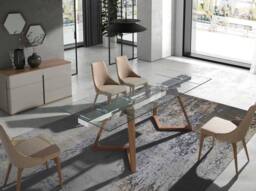 Angel Cerda Dining Chair, Light Beige Fabric, Walnut Legs - thumbnail 5