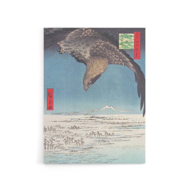 "Artery8 Hawk Over Plain At Fukagawa Japan Canvas Wall Art Print Hiroshige in Blue - Size: W18"" x H24""" - image 1