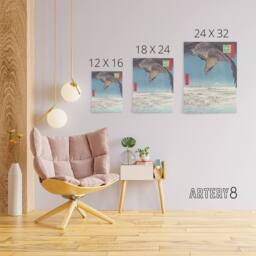 "Artery8 Hawk Over Plain At Fukagawa Japan Canvas Wall Art Print Hiroshige in Blue - Size: W18"" x H24""" - thumbnail 4