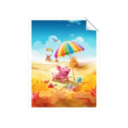 "Warren Reed - Designer Pig On A Beach Holiday Unframed Art Print - Size: W24"" x H36""" - thumbnail 1