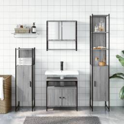 Berkfield Home 4 Piece Bathroom Furniture Set Grey Sonoma Engineered Wood - thumbnail 3