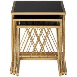 Orsina Verstile Set Of 3 Nesting Tables, Contemporary Design Side Tables, Elegant & Functional Square Tables in Gold