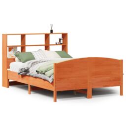 Berkfield Home Bookcase Bed without Mattress Wax Brown 140x200cm Solid Wood Pine - Size: 140x200 cm - thumbnail 2