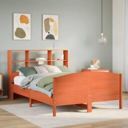 Berkfield Home Bookcase Bed without Mattress Wax Brown 140x200cm Solid Wood Pine - Size: 140x200 cm - thumbnail 1