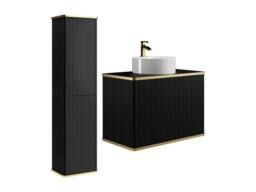 Vente-unique Suspended Ribbed Bathroom Vanity Unit With Round Countertop Basin and in Black - thumbnail 2