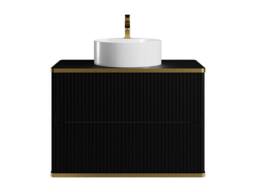 Vente-unique Suspended Ribbed Bathroom Vanity Unit With Round Countertop Basin and in Black - thumbnail 5