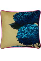 Laurence Llewelyn-Bowen 'Hiyah Hydrange' Hydrangea Blooms Print Velvet Filled Cushion in Lime - Size: 43 cm x 43 cm - thumbnail 2
