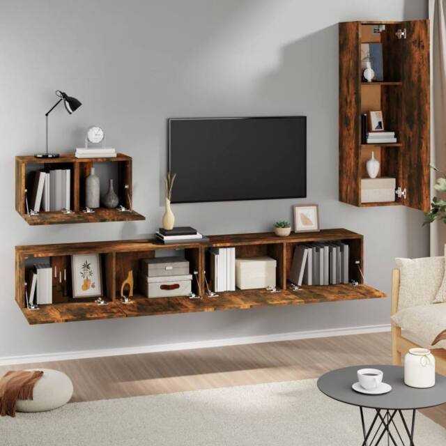 Berkfield Home Classic 4 Piece TV Cabinet Set Smoked Oak Engineered Wood in Brown - image 1