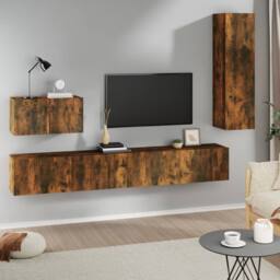 Berkfield Home Classic 4 Piece TV Cabinet Set Smoked Oak Engineered Wood in Brown - thumbnail 2
