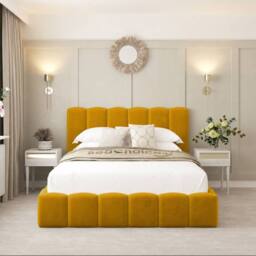 "Bed Choices Mayfair Upholstered Bubble Bed Frame with 54"" Headboard & Ottoman Storage in Mustard - Size: Small Double" - thumbnail 2