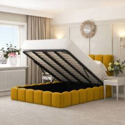 "Bed Choices Mayfair Upholstered Bubble Bed Frame with 54"" Headboard & Ottoman Storage in Mustard - Size: Small Double" - thumbnail 3
