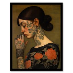 Wee Blue Coo Wall Art Print Dare To Be Different Tattooed Female Living Room Framed in Brown - Size: A4 - thumbnail 1