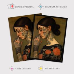 Wee Blue Coo Wall Art Print Dare To Be Different Tattooed Female Living Room Framed in Brown - Size: A4 - thumbnail 2