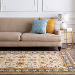 Livabliss Caesar-Hand Tufted Blue Brown Wool Traditional Living Dining Bedroom Rug in Tan - Size: 120 cm x 120 cm