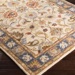 Livabliss Caesar-Hand Tufted Blue Brown Wool Traditional Living Dining Bedroom Rug in Tan - Size: 120 cm x 120 cm - thumbnail 4