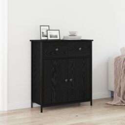 Berkfield Home Sideboard Black Oak 70x30x80 cm Engineered Wood & Steel - Size: 70 x 30 x 80 cm