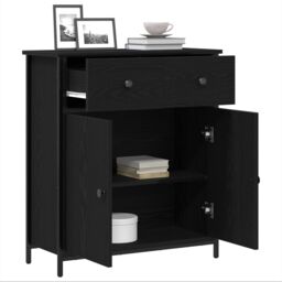 Berkfield Home Sideboard Black Oak 70x30x80 cm Engineered Wood & Steel - Size: 70 x 30 x 80 cm - thumbnail 3