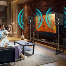 Costway Adjustable Studio Monitor Stands Pair Studio Speaker Stands W/ Triangular Base in Black - thumbnail 3