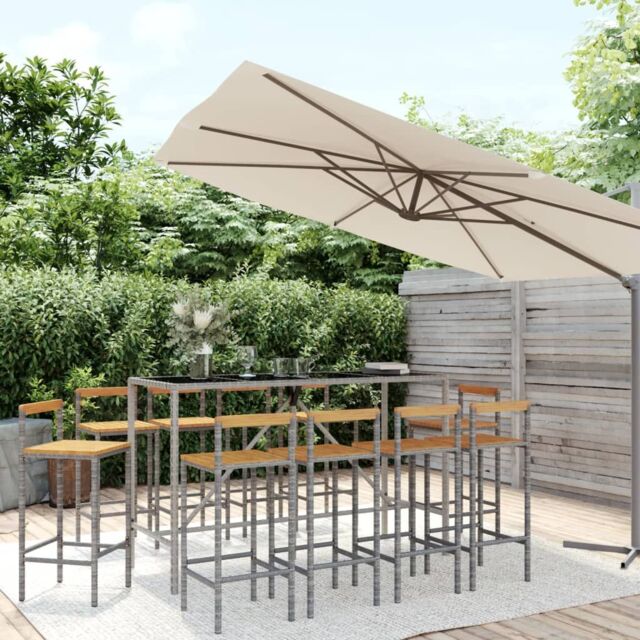 Berkfield Home 11 Piece Garden Bar Set Grey Poly Rattan& Solid Wood Acacia - image 1