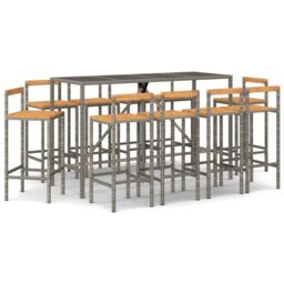 Berkfield Home 11 Piece Garden Bar Set Grey Poly Rattan& Solid Wood Acacia - thumbnail 2