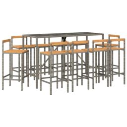 Berkfield Home 11 Piece Garden Bar Set Grey Poly Rattan& Solid Wood Acacia - thumbnail 3