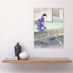 "Artery8 Orchid Broken Plant Pot & Cat Japan Wall Art Print Ogata Gekko in Purple - Size: W18"" x H24""" - thumbnail 4