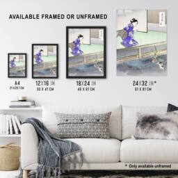 "Artery8 Orchid Broken Plant Pot & Cat Japan Wall Art Print Ogata Gekko in Purple - Size: W18"" x H24""" - thumbnail 3