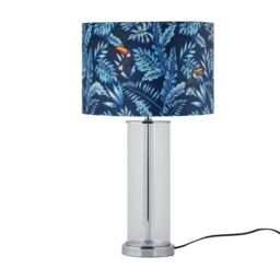 First Choice Lighting Aura - Chrome Table Lamp with Toucan Velvet Shade in Silver