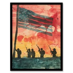 Artery8 Iwo Jima War WWII USA Soldiers Flag Stars Stripes Framed Art Print in Red - Size: A4 - thumbnail 1