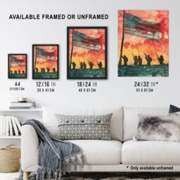 Artery8 Iwo Jima War WWII USA Soldiers Flag Stars Stripes Framed Art Print in Red - Size: A4 - thumbnail 3
