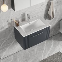 Balterley Wall Hung 1 Drawer Vanity Unit - Minimalist Basin 600mm, Satin Dark Grey - thumbnail 3