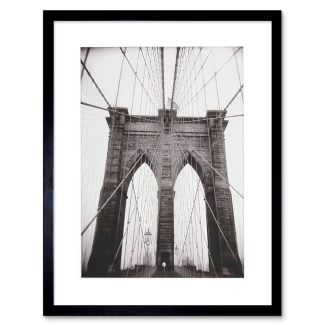 "Artery8 Photo Black White Ray Henders Brooklyn Bridge 12x16"" Framed Art Print in Grey - Size: W12"" x H16""" - image 1