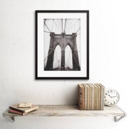 "Artery8 Photo Black White Ray Henders Brooklyn Bridge 12x16"" Framed Art Print in Grey - Size: W12"" x H16""" - thumbnail 2