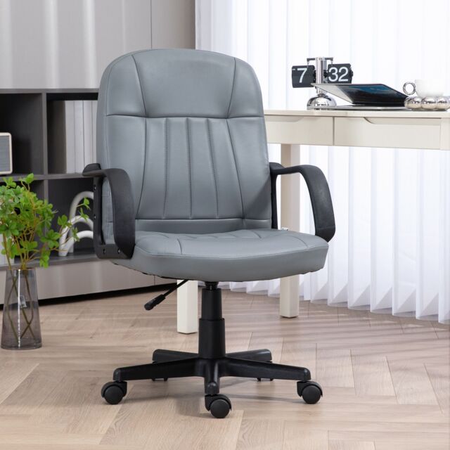 HOMCOM Swivel Executive Chair PU Leather Computer Desk Chair Office Furniture in Grey - image 1